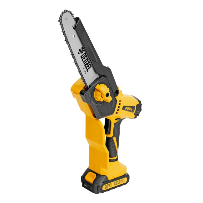 Цепная мини-пила аккумуляторная СCS-200BL, шина 200 мм, Li-Ion, 20 В Denzel Цепная мини-пила аккумуляторная СCS-200BL, шина 200 мм, Li-Ion, 20 В Denzel