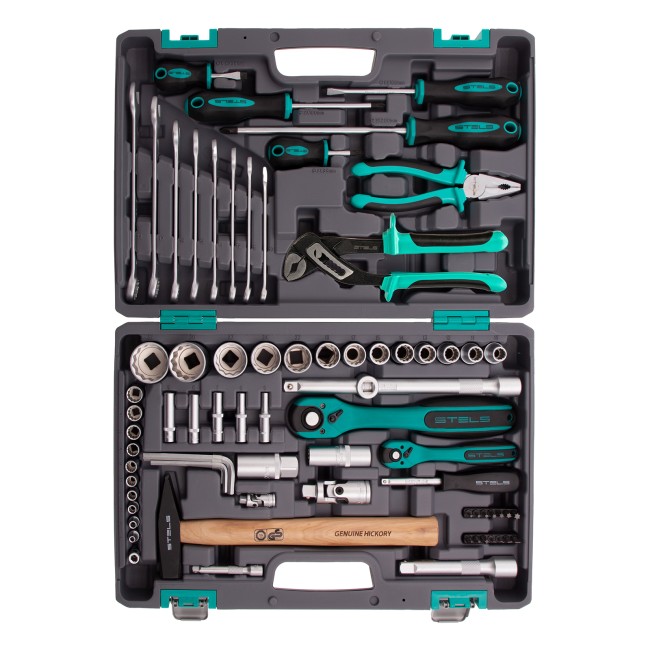Набор инструментов, 1/2", 1/4", CrV 76 предметов Stels Набор инструментов, 1/2", 1/4", CrV 76 предметов Stels