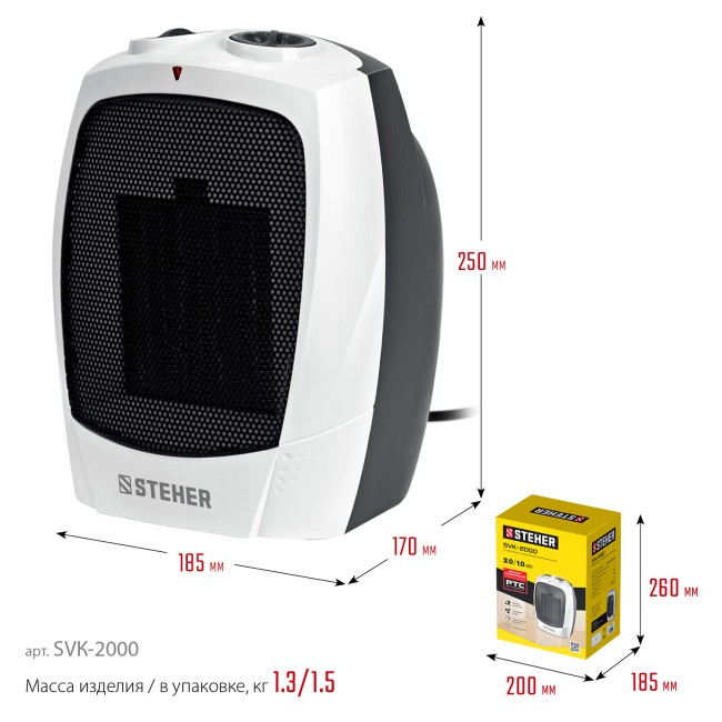 Тепловентилятор, металло-керамический нагревательный элемент SVK-2000 STEHER 2 кВт Тепловентилятор, металло-керамический нагревательный элемент SVK-2000 STEHER 2 кВт