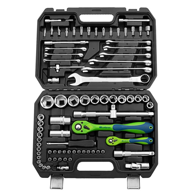 Набор инструментов 1/2", 1/4" CrV 82 предмета Сибртех Набор инструментов 1/2", 1/4" CrV 82 предмета Сибртех