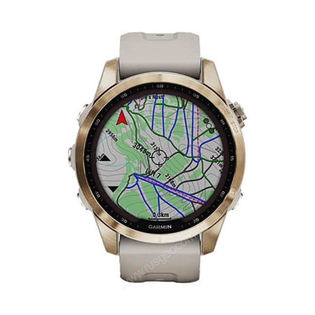 Часы Garmin Fenix 7S Sapphire Solar титановый кремово-золотой с светло-песочным силиконовым ремешком Часы Garmin Fenix 7S Sapphire Solar титановый кремово-золотой с светло-песочным силиконовым ремешком