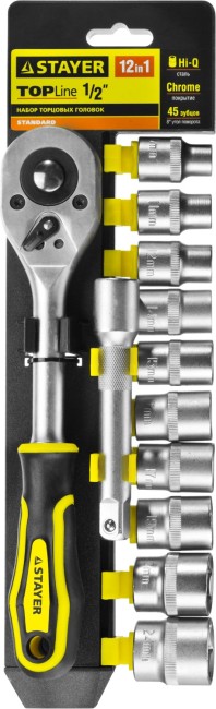 Набор торцовых головок STAYER RSS 12L, 12 предметов, (1/2″) (27750-H12) Набор торцовых головок STAYER RSS 12L, 12 предметов, (1/2″) (27750-H12)