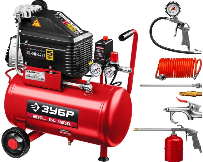 Компрессор безмасляный КП-200-24 Н6 ЗУБР 6 предметов Компрессор безмасляный КП-200-24 Н6 ЗУБР 6 предметов