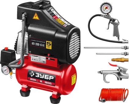 Компрессор безмасляный КП-200-6 Н6 ЗУБР 6 предметов
