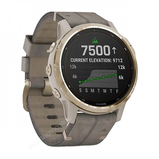 Часы Garmin Fenix 6S Pro Solar золотистый с серым замшевым ремешком Часы Garmin Fenix 6S Pro Solar золотистый с серым замшевым ремешком