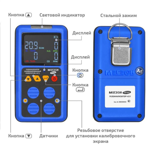 Газоанализатор (комбинированный измеритель 4 в 1) МЕГЕОН 08180 Газоанализатор (комбинированный измеритель 4 в 1) МЕГЕОН 08180