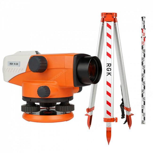 Комплект оптический нивелир RGK N-38 + штатив S6-N + рейка AMO S3 Комплект оптический нивелир RGK N-38 + штатив S6-N + рейка AMO S3