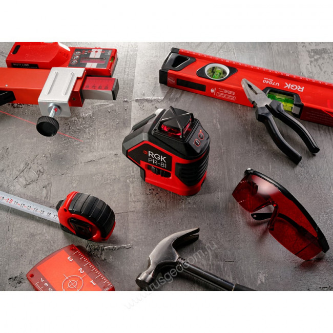 Комплект: лазерный уровень RGK PR-81 + штанга-упор RGK CG-2 Комплект: лазерный уровень RGK PR-81 + штанга-упор RGK CG-2