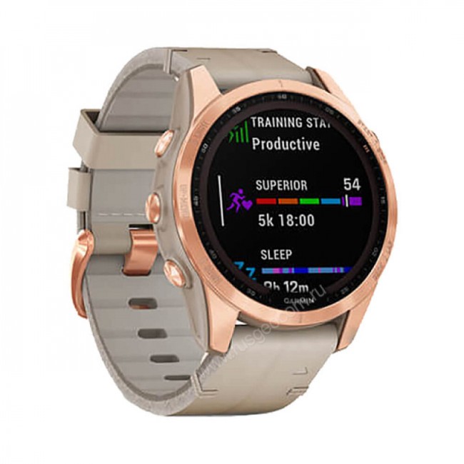 Часы Garmin Fenix 7S Sapphire Solar титановый цвета розовое золото с песчаным кожаным ремешком Часы Garmin Fenix 7S Sapphire Solar титановый цвета розовое золото с песчаным кожаным ремешком
