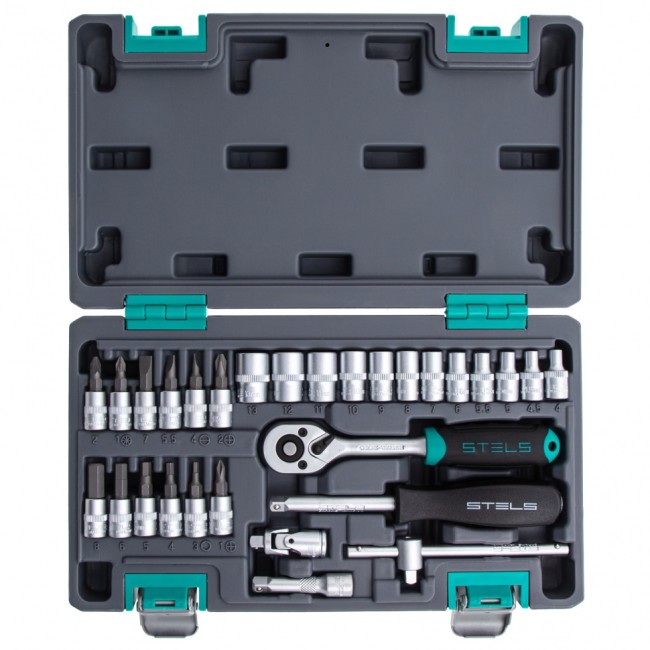 Набор инструментов, 1/4", CrV 29 предметов Stels Набор инструментов, 1/4", CrV 29 предметов Stels