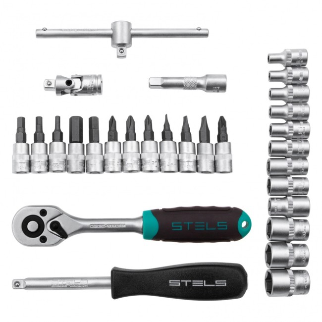 Набор инструментов, 1/4", CrV 29 предметов Stels Набор инструментов, 1/4", CrV 29 предметов Stels