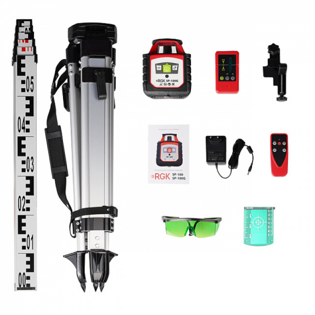 Комплект ротационного нивелира с раздвижным штативом RGK SP-100G COMBO Комплект ротационного нивелира с раздвижным штативом RGK SP-100G COMBO