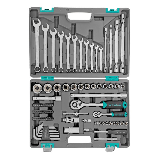 Набор инструментов 1/2", 1/4", CrV 88 предметов Stels Набор инструментов 1/2", 1/4", CrV 88 предметов Stels