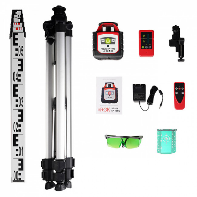 Комплект ротационного нивелира с элевационным штативом RGK SP-100G COMBO Комплект ротационного нивелира с элевационным штативом RGK SP-100G COMBO