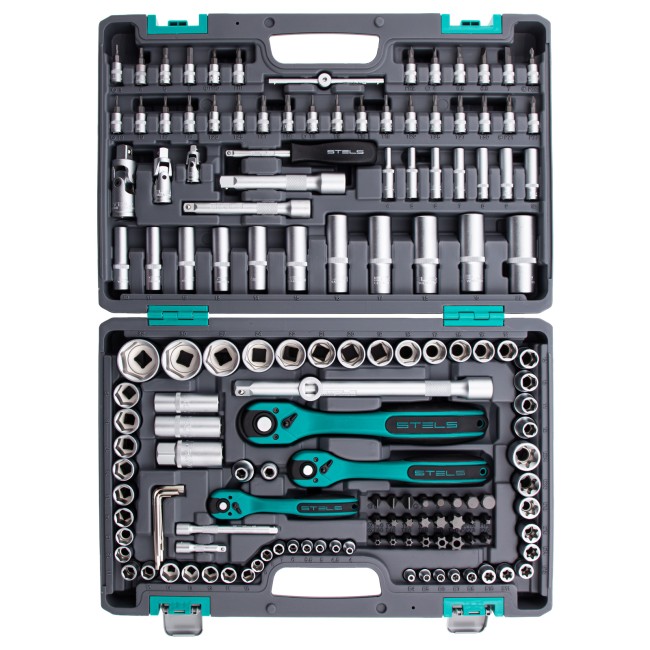 Набор инструментов 1/4", 3/8", 1/2", Cr-V 151 предмет Stels Набор инструментов 1/4", 3/8", 1/2", Cr-V 151 предмет Stels